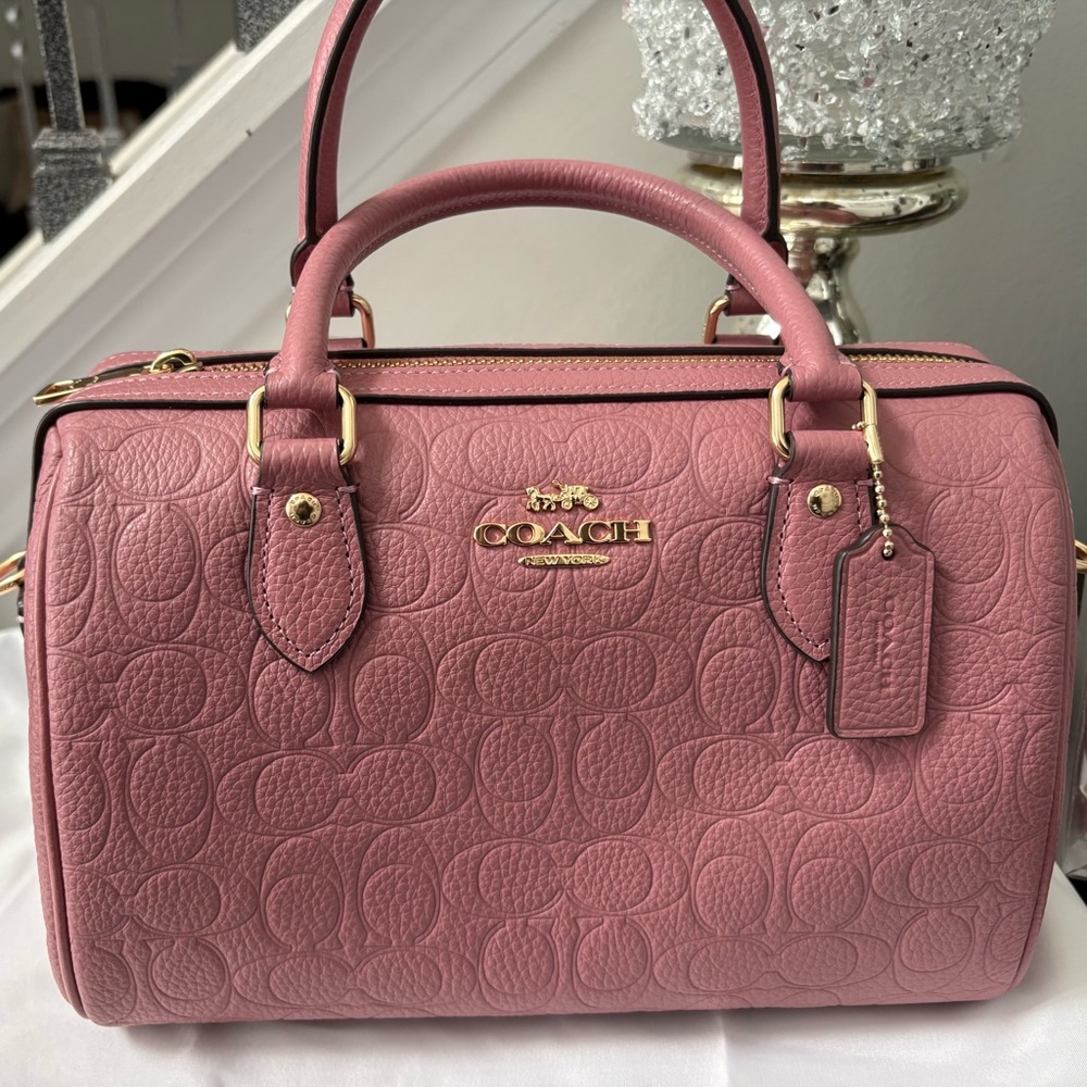 Coach Embossed Peony Rowan Medium Satchel